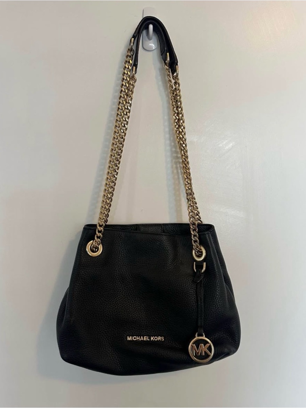 Michael Kors Black Leather Shoulder Bag with Gold Chain Straps